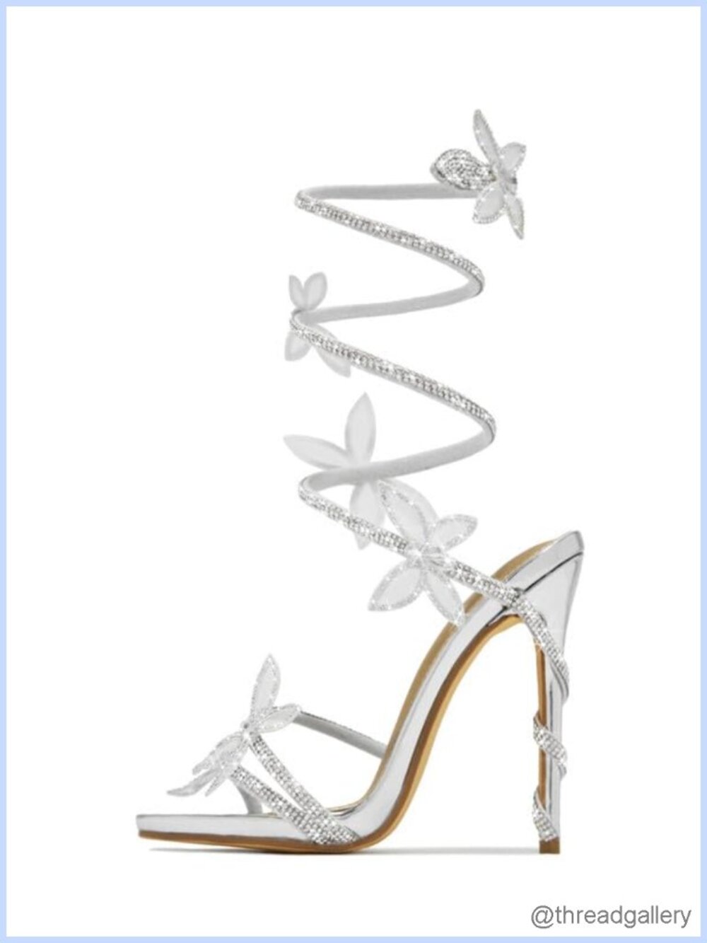 Diamante Butterfly Wrap Around Stiletto Heel Sandals Rhinestone Sparkly